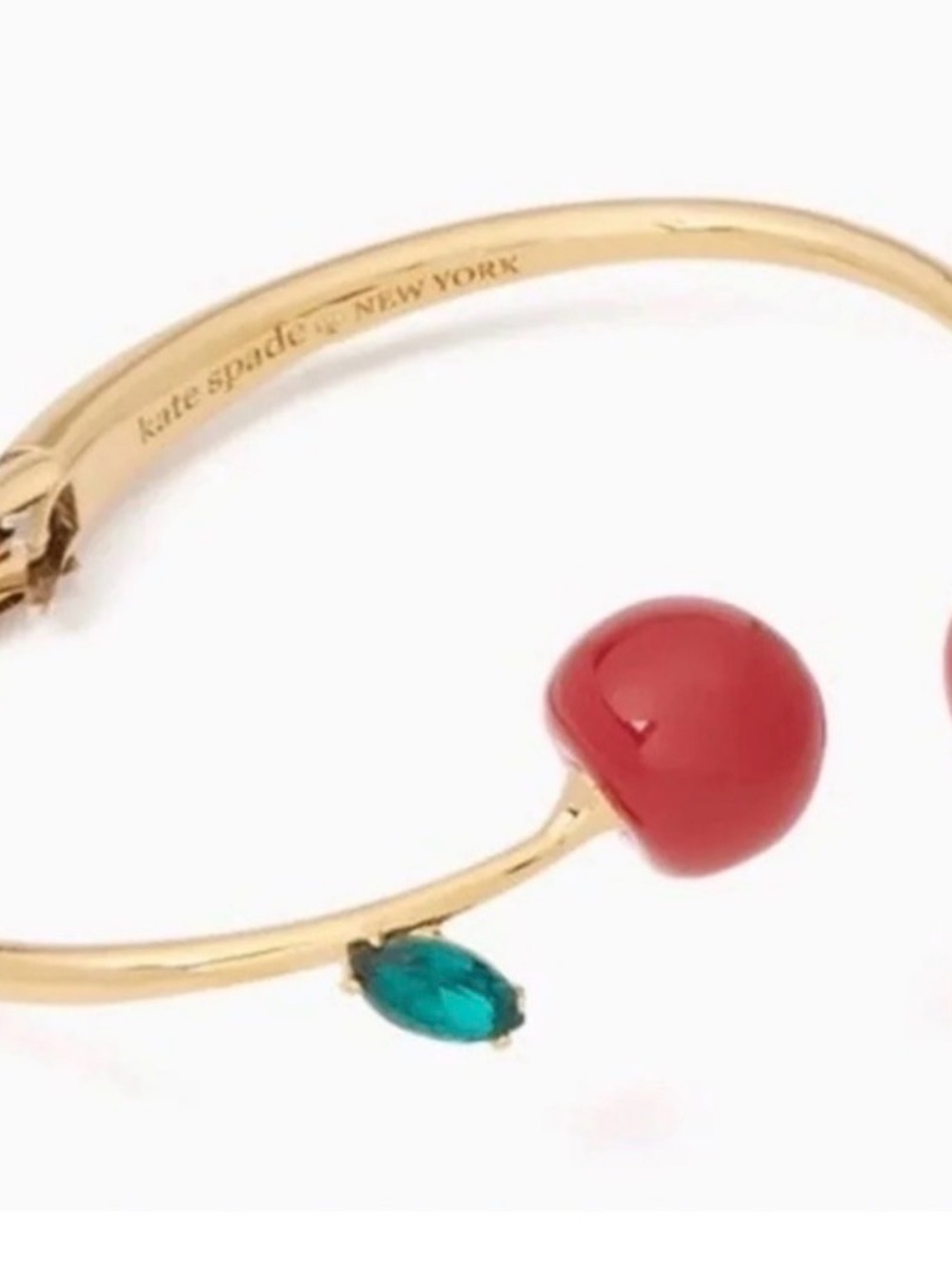 Kate Spade Ma Cherie Gold Cherry Bangle Bracelet with Red and green Accents - Picture 2 of 6